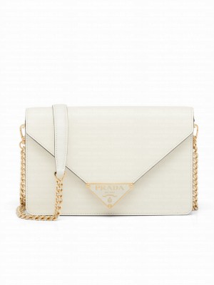 Prada Saffiano Leather Shoulder Bag White