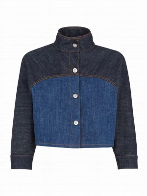 Fendi Women's Two-tone Denim Jacket Dark Blue