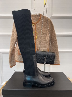JIL SANDER Lambskin & Knitted Knee Boots