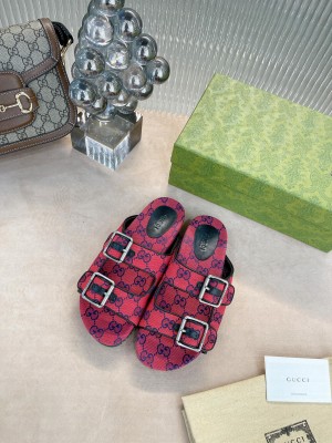 GUCCI Women's Multicolor slide sandal Canvas Red 2021 Collection