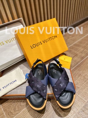 Louis Vuitton Unisex Pool Pillow Comfort Down Sandals Navy Blue 2022