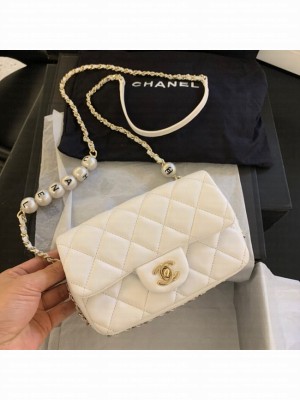Chanel MINI CLASSIC HANDBAG Lambskin AS1436 white