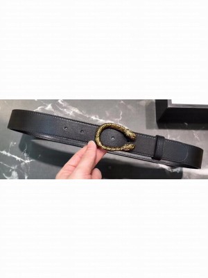 Gucci Width 3/3.5cm Leather Belt Black/Gold with Dionysus Buckle