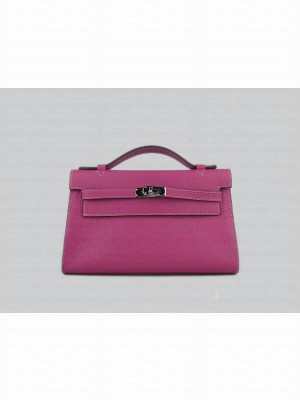 HERMES KELLY 22 CALFSKIN LEATHER CLUTCH BAG IN PEACH RED 