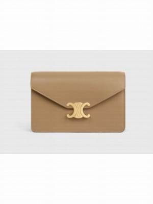 Celine WALLET ON CHAIN MARGO IN SHINY CALFSKIN 10L033 SMOKED BROWN