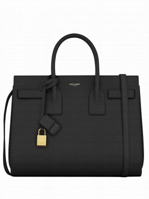Saint Laurent Sac De Jour Topstitched Leather Satchel Bag Black