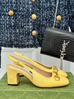 Gucci Horsebit 6.5cm Yellow GG canvas 794324 Slingback Pump 2024