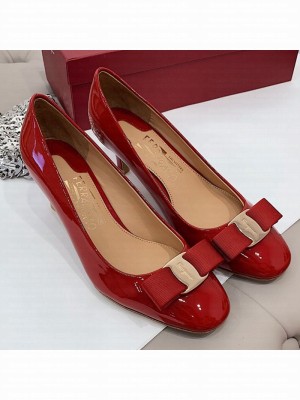 Salvatore Ferragamo Carla Patent Leather Bow Pumps 5.5cm Red Spring/Summer 2021 Collection