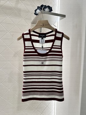 Chanel Striped Knitted Top Burgundy