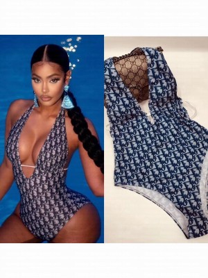 Dior Blue Oblique Technical Fabric Swimsuit 2021