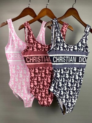 Dior Oblique Technical Fabric Swimsuit 2021 Black Burgandy Pink