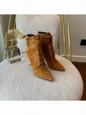 Balmain Women's 9.5cm URIA Uria Ankle Boots Suede Brown 2022