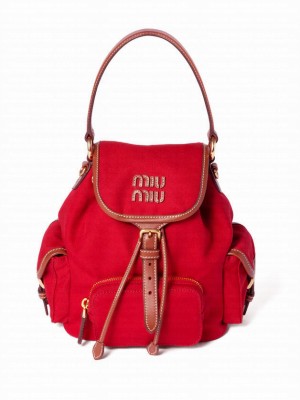 Miumiu Canvas And Leather Backpack 5BZ043 Red