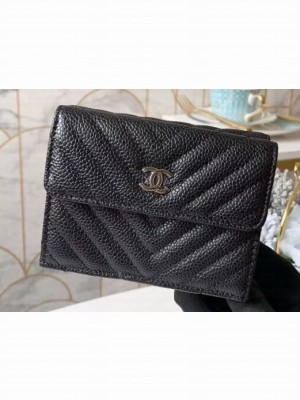 Chanel Chevron Small Flap Wallet 31581 Grained Calfskin Black