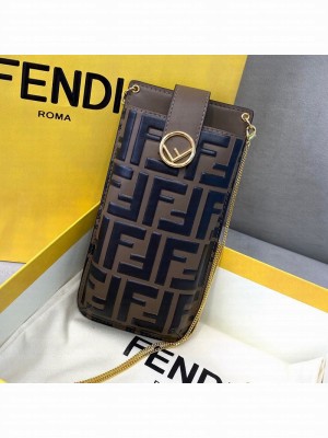 Fendi FF Leather Phone pouch with Chain Brown  2021 Collection