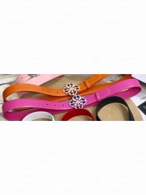 Chanel Width 3cm Crystal and Pearl Buckle Leather Belt Orange and Fuchsia