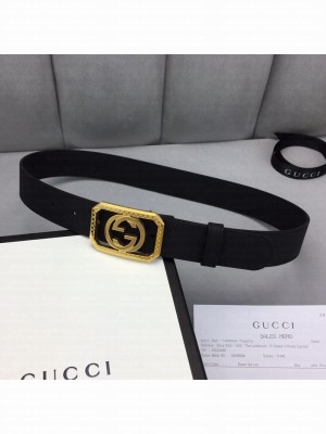 Gucci Calfskin Belt 35mm with Framed Interlocking G Buckle Black/Gold   Collection