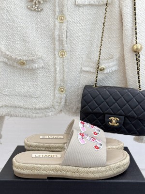 Chanel Canvas Embroidered CC Espadrilles Slide Mules Gray 2025