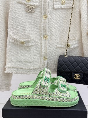 Chanel Velcro Beach Slide Sandals Green 2025