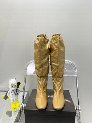 Jil Sander 7cm Round heel stretch long boots brown