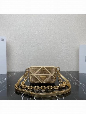 Prada Crystal-studded satin pouch 1HD339 gold