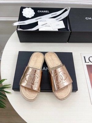 Chanel Leather Espadrilles Mules Rose Gold 2025