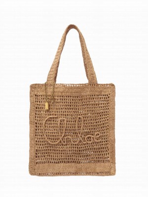 Chloe Summer Banana Tote Bag In Raffia Apricot