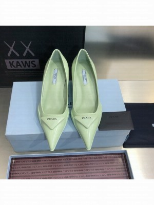 Prada Leather gabardine 3cm green pumps 
