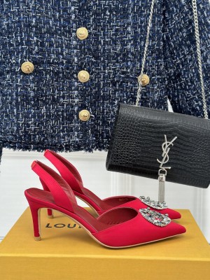 Louis Vuitton LV Initials accessory Satin Slingbacks Sandals Red