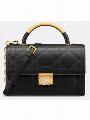 Medium Dior Ange Bag Black Macrocannage Calfskin M4402U