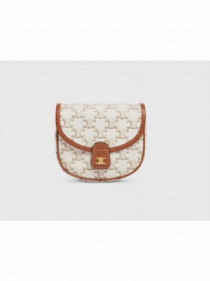 CELINE MINI BESACE IN TRIOMPHE CANVAS AND CALFSKIN 196702 WHITE