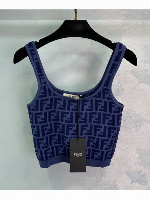 Fendi Women's FF Jacquard Knit Mini Top Blue