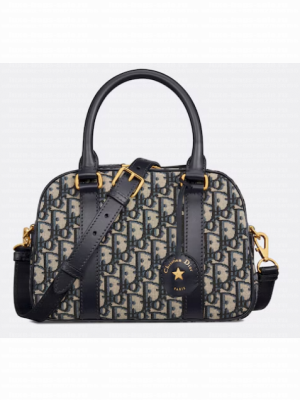 Medium D-Vibe Bowling Bag Blue Dior Oblique Jacquard M1340UTZQ