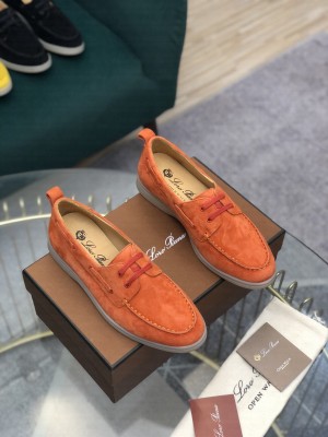 Loro Piana Summer Charms Walk lace Suede Calf Skin Orange