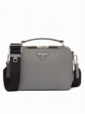 Prada Medium Prada Brique Saffiano Leather Bag 2VH069 Gray