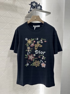 Christian Dior Embroidered T-Shirt With Flowers and Butterfly Black