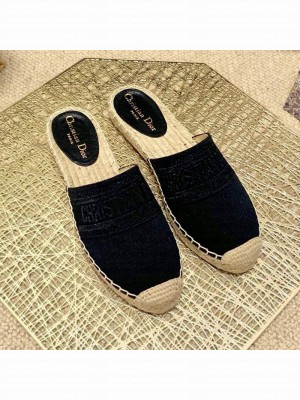 Dior Granville Espadrille Mules in Metallic Thread Embroidered Cotton Black Spring/Summer 2021 Collection
