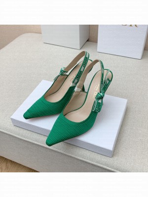 DIOR HEEL 9.5CM J'ADIOR SLINGBACK PUMPS IN COTTON EMBROIDERY GREEN 2022 COLLECTION