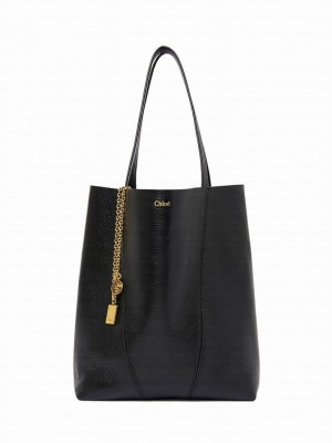 Chloe Spin Tote Bag In Grained Leather Black