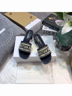 Dior Dway Heeled Slide Sandals 4cm in Cotton Embroidered 2023 Collection 09