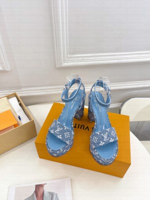 Louis Vuitton Silhouette Sandal 11cm in Leather and Monogram Blue Denim 2023