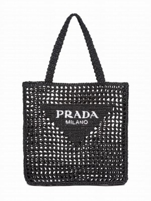 Prada Raffia Tote Bag 1BG393 Black
