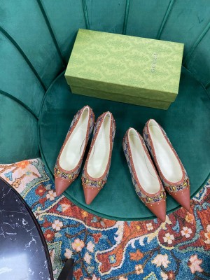 Gucci Women's GG Canvas/Calfskin with Horsebit Flat/Pumps Blue/Brown 2021 Collection