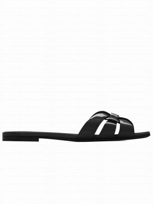 Saint Laurent Women's Tribute Mules In Patent Leather Black