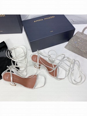 AMINA MUADDIx AWGE LSD embellished leather sandals white 2021 Collection