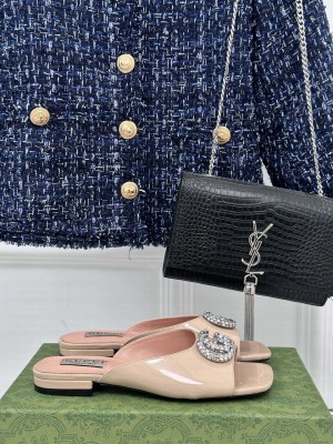 Gucci women's with Crystals Double G Slide Sandals Nude