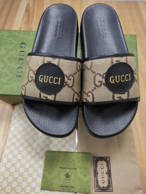Gucci Unisex Off The Grid GG Nylon Flat Slide Sandals 2022 Collection,Brown