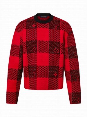 Louis Vuitton Women's Damier Wool Crewneck Red