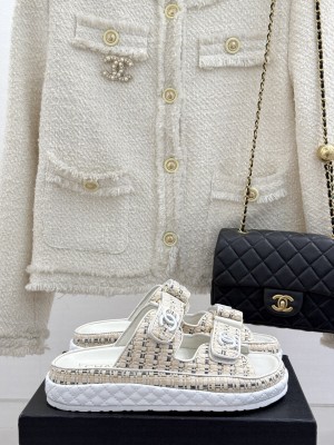 Chanel Velcro Dad Slide Sandals Beige 2025