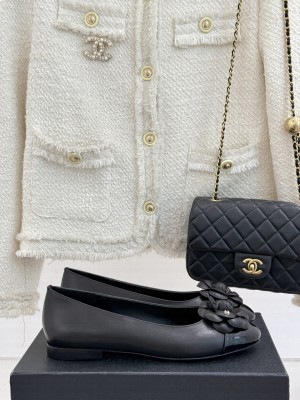 Chanel Lambskin Ballet Flats with Camellia Bloom Charm Black 2025
